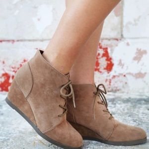 MADDEN GIRL Domain Taupe Suede Wedge Booties